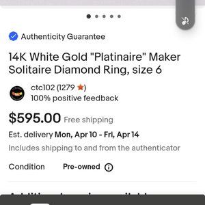 14K White Gold "Platinaire" Maker Solitaire Diamond Ring,